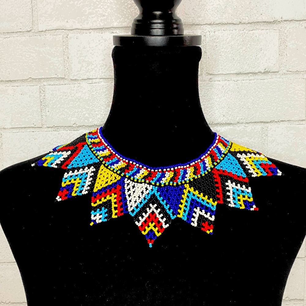 Handmade Southwestern Tribal Seed Bead Statement Bib Necklace